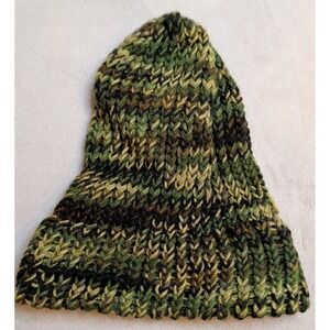 Hand Knit Camo Beanie Hat Green Black‎ Brown Chunky Warm Adult OSFM